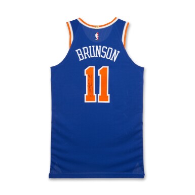 View full screen - View 1 of Lot 11. Jalen Brunson New York Knicks 2024-2025 Game Worn and Signed Icon Edition Jersey | 37 Points | Signed.