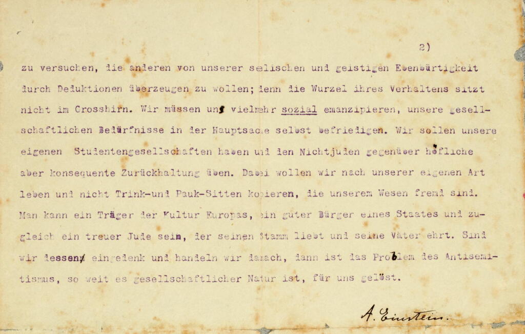 View full screen - View 1 of Lot 16. Einstein, typescript, 'Antisemitismus und akademische Jugend', 1923.