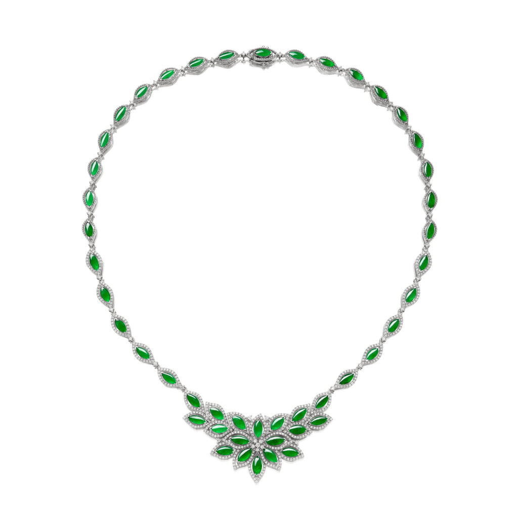 View full screen - View 1 of Lot 645. Jadeite and Diamond Necklace | 天然翡翠 配 鑽石 項鏈.