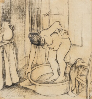 View full screen - View 1 of Lot 350. La toilette, femme nue dans un tub prenant son bain.