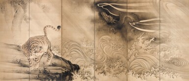 View full screen - View 1 of Lot 7. Anonymous | Tiger and Dragon (Ryuko zu) | Edo period, 18th century .
