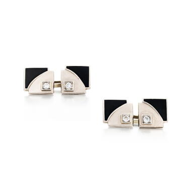 View full screen - View 1 of Lot 63. Pair of enamel and diamond cufflinks.