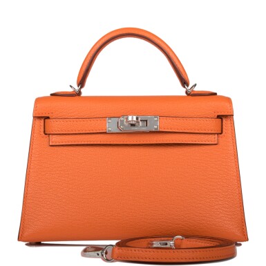 View full screen - View 1 of Lot 91. Hermès Orange Verso Sellier Mini Kelly 20cm of Chevre Leather with Palladium Hardware .