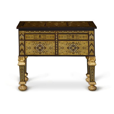 View full screen - View 1 of Lot 507. A Brass and Pewter Inlaid Ebony Cabinet in the manner of Gerrit Jensen, Early 18th Century.