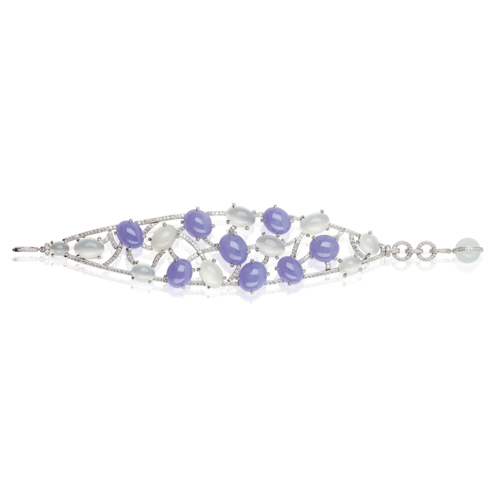 View full screen - View 1 of Lot 25. MOONSTONE, LAVENDER JADEITE AND DIAMOND BRACELET, MICHELE DELLA VALLE.
