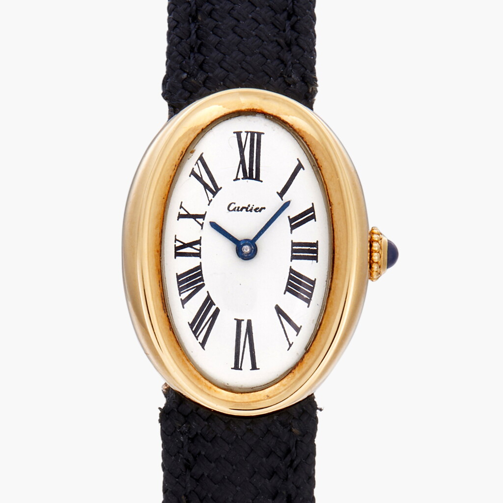 View full screen - View 1 of Lot 48. Baignoire | A yellow gold lady’s oval wristwatch with original gold deployant buckle | Made in 1966-67.