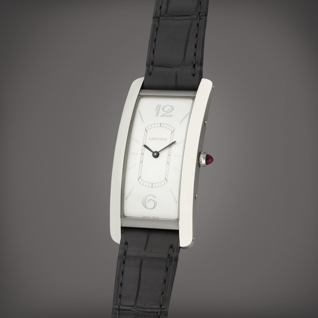 View full screen - View 1 of Lot 9. Tank Cintrée, Reference 4124 | A limited edition platinum wristwatch | Circa 2018.