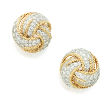 View full screen - View 1 of Lot 124. PAIR OF DIAMOND EARCLIPS.
