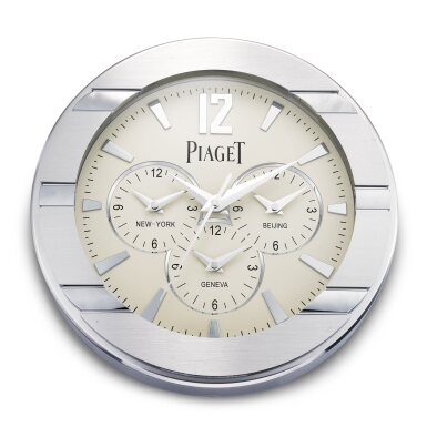 View full screen - View 1 of Lot 8170. A metal work quadruple time zone wall clock, Circa 2010 | 伯爵 | 金屬四地時間掛牆鐘,約2010年製.