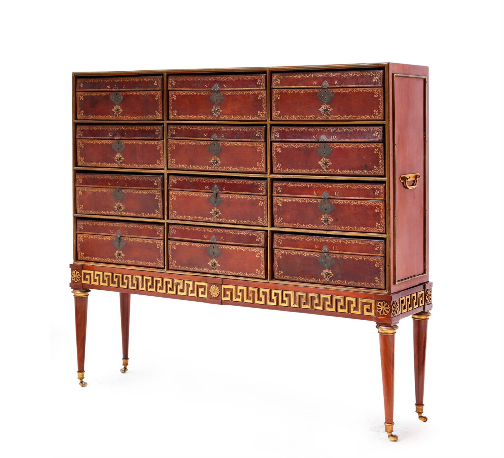 View full screen - View 1 of Lot 16. A LOUIS XVI MAHOGANY AND GILT-BRONZE CARTONNIER BY PIERRE GARNIER, CIRCA 1775 | CARTONNIER EN ACAJOU ET BRONZE DORÉ D'ÉPOQUE LOUIS XVI, VERS 1775, PAR PIERRE GARNIER.