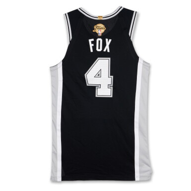 View full screen - View 1 of Lot 5. De’Aaron Fox San Antonio Spurs 2026 NBA Finals Game Worn Icon Edition Jersey | Game 3 | First NBA Finals Win.