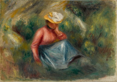 View full screen - View 1 of Lot 412. Jeune femme assise avec chapeau - fragment.