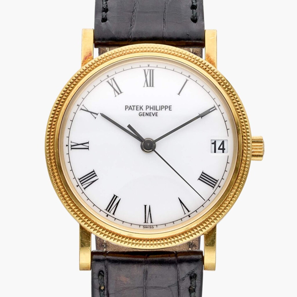 View full screen - View 1 of Lot 462. Reference 3802/200 Calatrava | A yellow gold automatic wristwatch with date. Circa 1994.