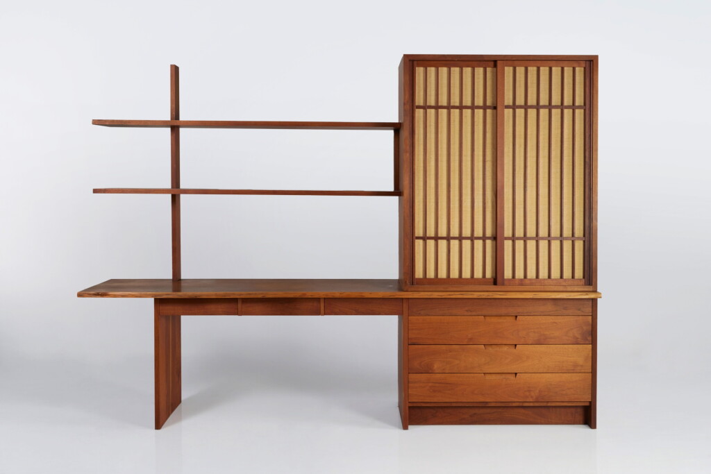 View full screen - View 1 of Lot 100. George Nakashima, Custom Desk and Wall Cabinet.