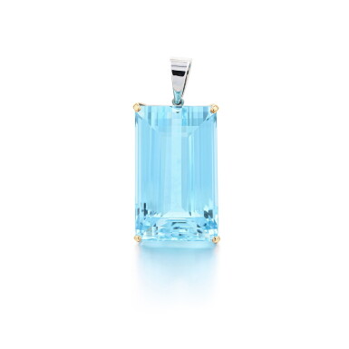 View full screen - View 1 of Lot 264. Pendentif aigue-marine | Aquamarine pendant.