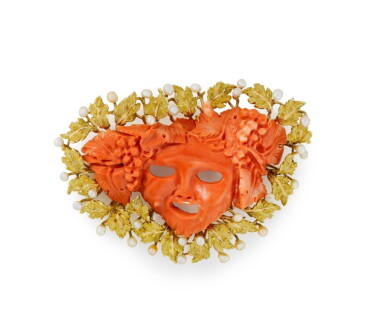 View full screen - View 1 of Lot 383. Buccellati | Broche corail et perles "Bacchus" | Coral and pearl brooch, 'Bacchus',.