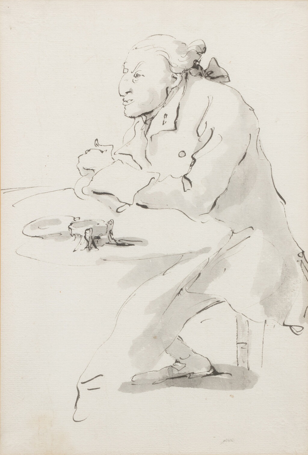 View full screen - View 1 of Lot 40. Caricature of a gentleman seated at a table | Caricature d'un homme assis à une table.