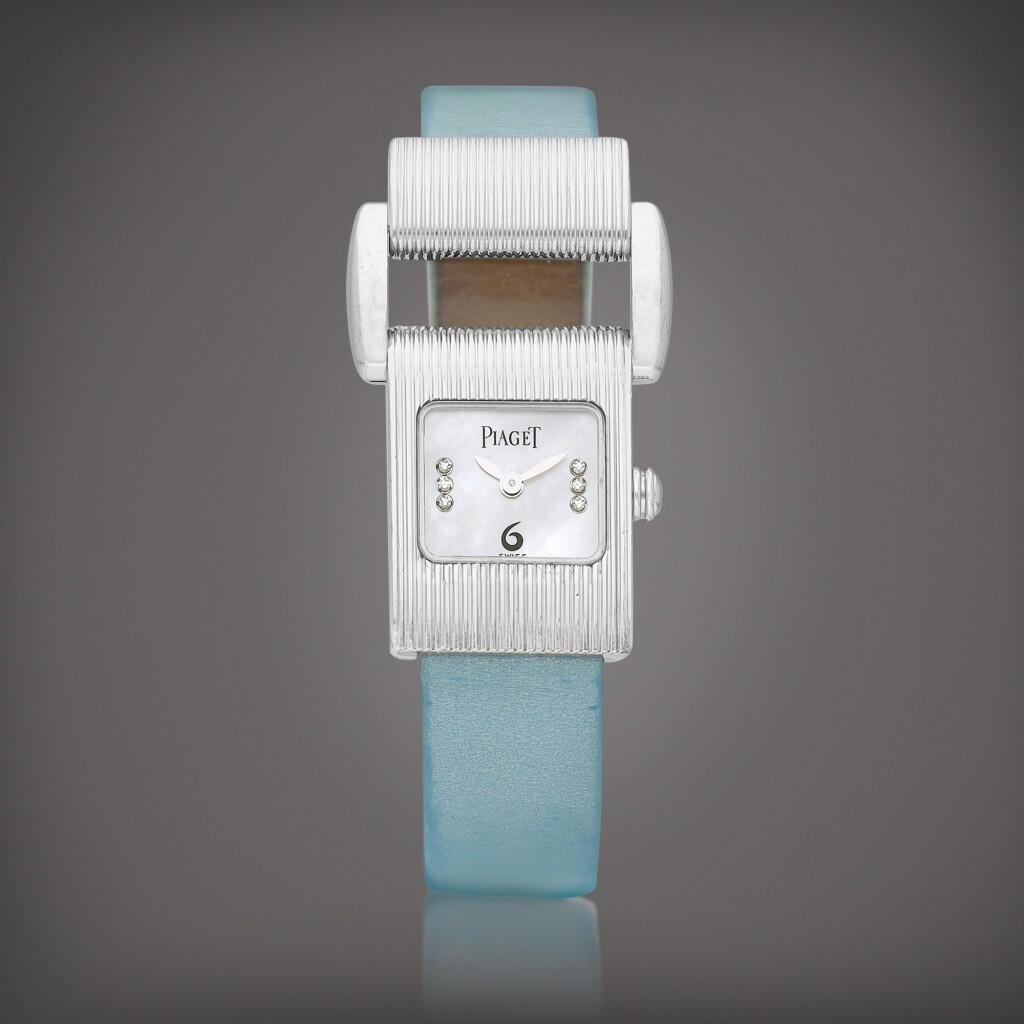 View full screen - View 1 of Lot 2240. Protocol, Reference 5221 | A white gold and diamond-set wristwatch with mother-of-pearl dial, Circa 1999 | 伯爵 | Protocol 型號5221 | 白金鑲鑽石腕錶,備珠母貝錶盤,約1999年製.