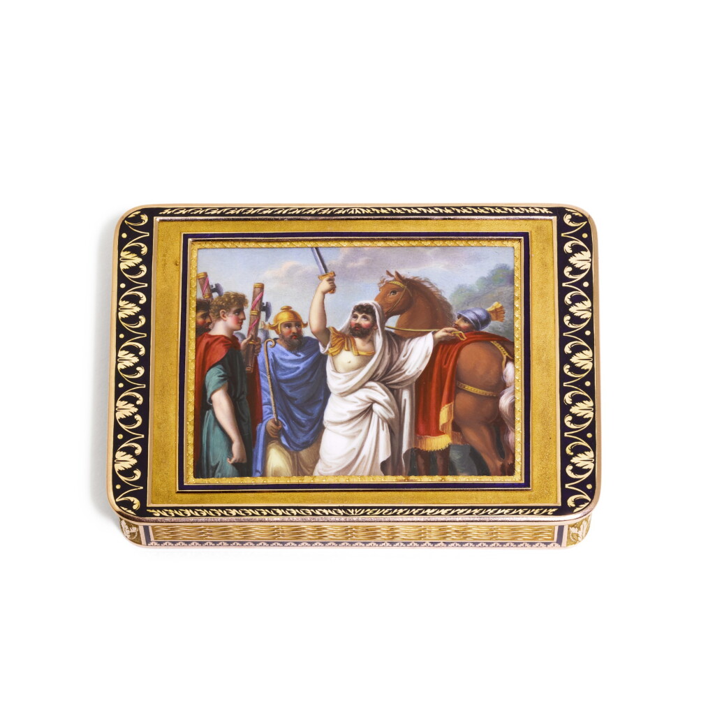 View full screen - View 1 of Lot 87. A GOLD AND ENAMEL SNUFF BOX, GERMAN, CIRCA 1820.