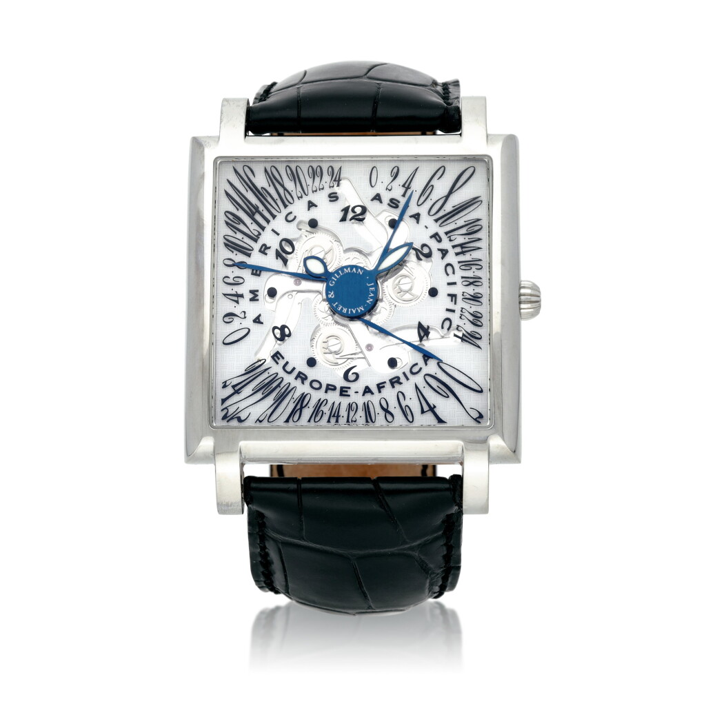 View full screen - View 1 of Lot 63. Continentes | White gold multi time zone wristwatch with retrograde hours and semi-skeletonised dial | Circa 2005.