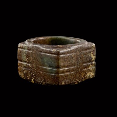 View full screen - View 1 of Lot 128. A mottled celadon jade cong Neolithic period | 新石器時代 青玉琮.