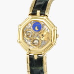 Reference G.2539.4 | A yellow gold skeletonized perpetual calendar wristwatch with lapis lazuli moon phases and leap year indication | Circa 1995