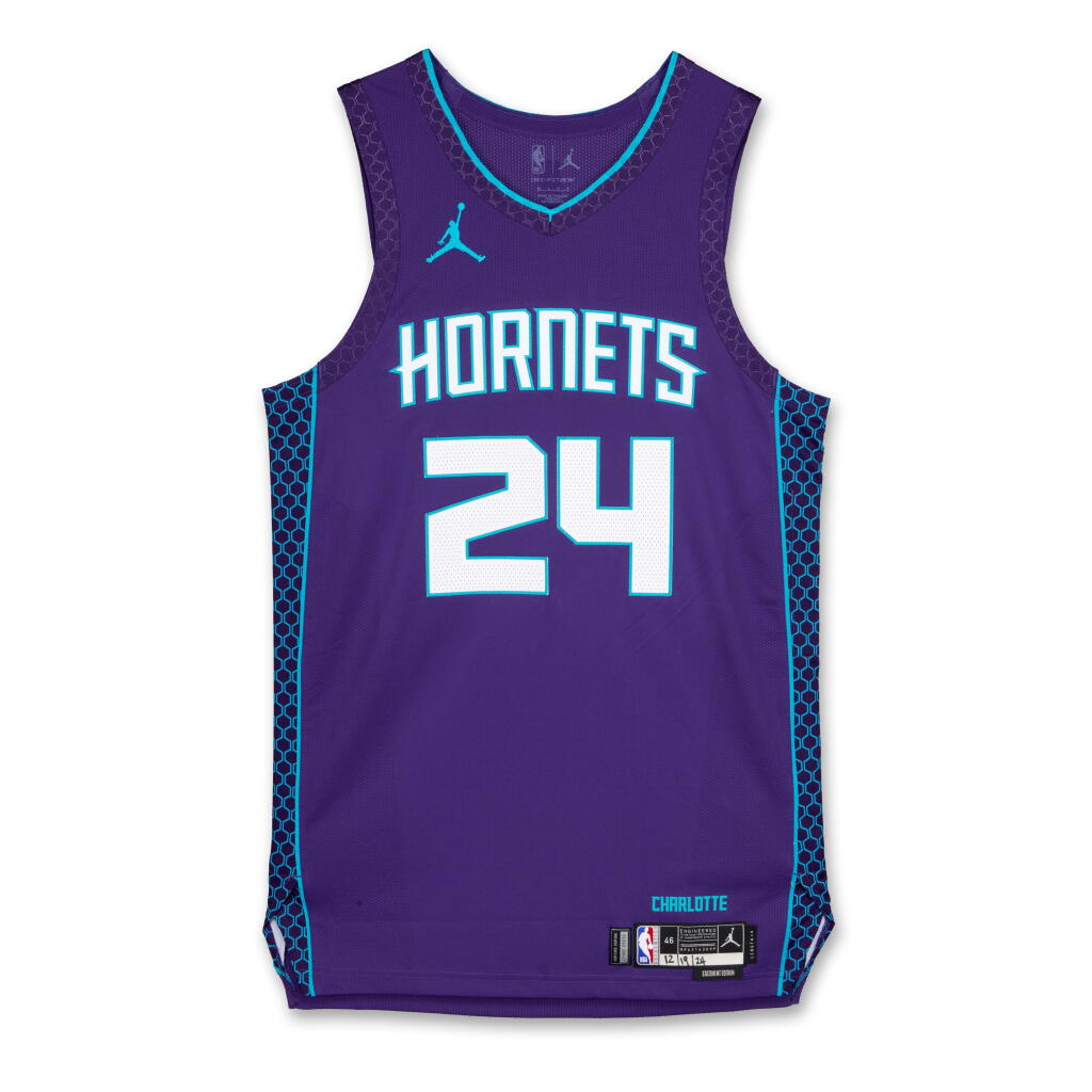View full screen - View 1 of Lot 138. Brandon Miller Charlotte Hornets 2024-2025 Game Issued Statement Edition Jersey .