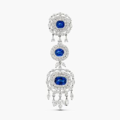 View full screen - View 1 of Lot 1485. Sapphire and Diamond Brooch | 「馬達加斯加 及 斯里蘭卡」藍寶石 配 鑽石 胸針(藍寶石總重11.93克拉)總重.