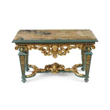 View full screen - View 1 of Lot 18. An Italian parcel-gilt and painted console table, Rome, first quarter 18th century .