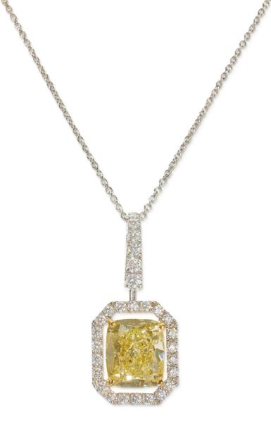 View full screen - View 1 of Lot 150. Fancy Yellow Diamond and Diamond Pendant-Necklace.