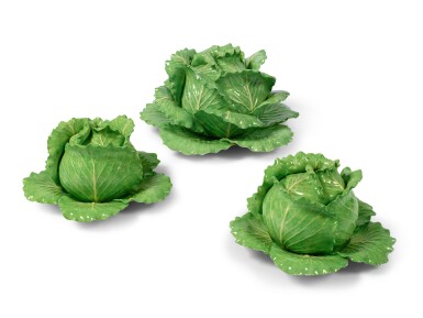 View full screen - View 1 of Lot 146. Three Dodie Thayer pottery lettuce ware tureens, covers and stands, 20th Century.