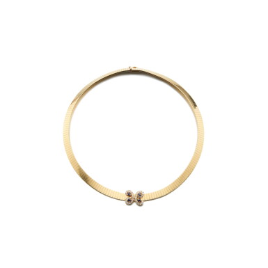 View full screen - View 1 of Lot 868. Gold, sapphire and diamond necklace.
