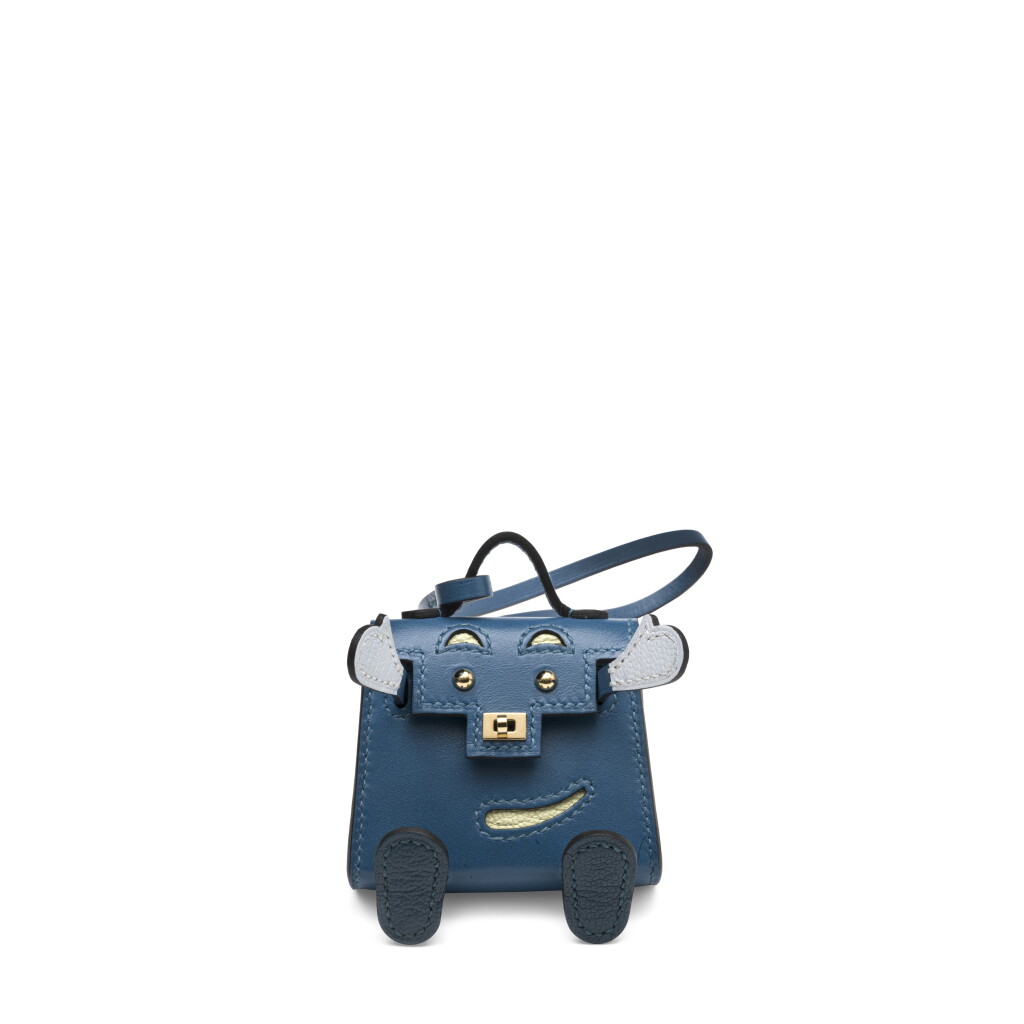 View full screen - View 1 of Lot 1041. Bleu Izmir, Jaune Bourgeon, Bleu Brume, and Vert Bosphore Tadelakt and Chèvre Quelle Idole Kelly Doll Bag Charm Gold Hardware, 2022.