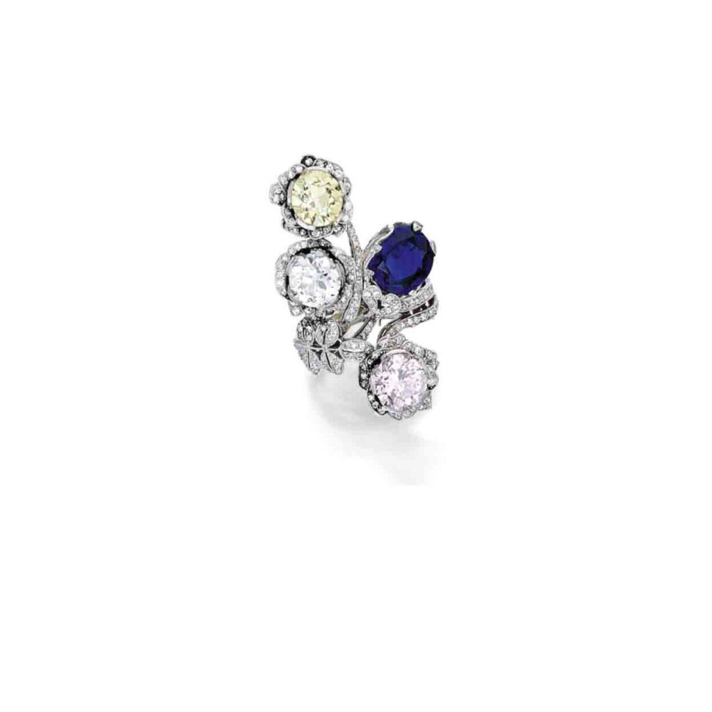View full screen - View 1 of Lot 248. Diamond, Colored Diamond and Sapphire Ring.