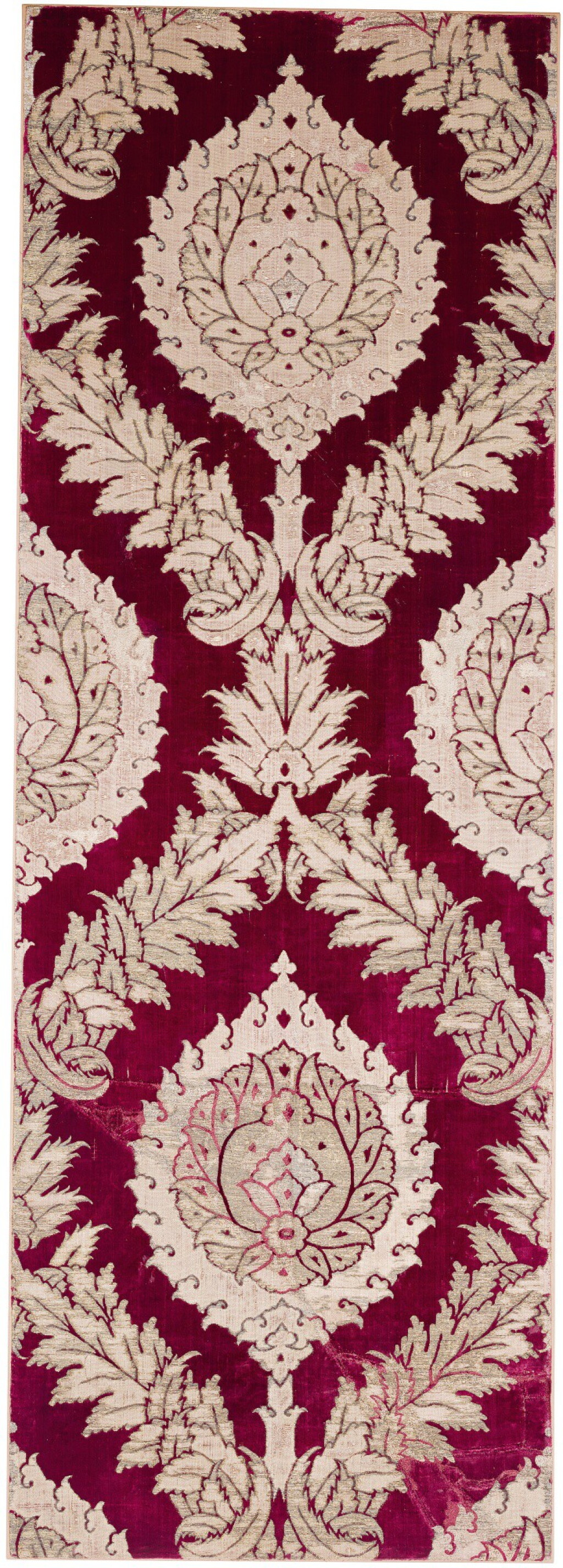 View full screen - View 1 of Lot 170. A VOIDED SILK VELVET METAL-THREAD (CATMA) PANEL WITH LOTUS BLOSSOMS, ITALY, 16TH CENTURY.