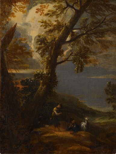 View full screen - View 1 of Lot 407. A Landscape with shepherds and goats.