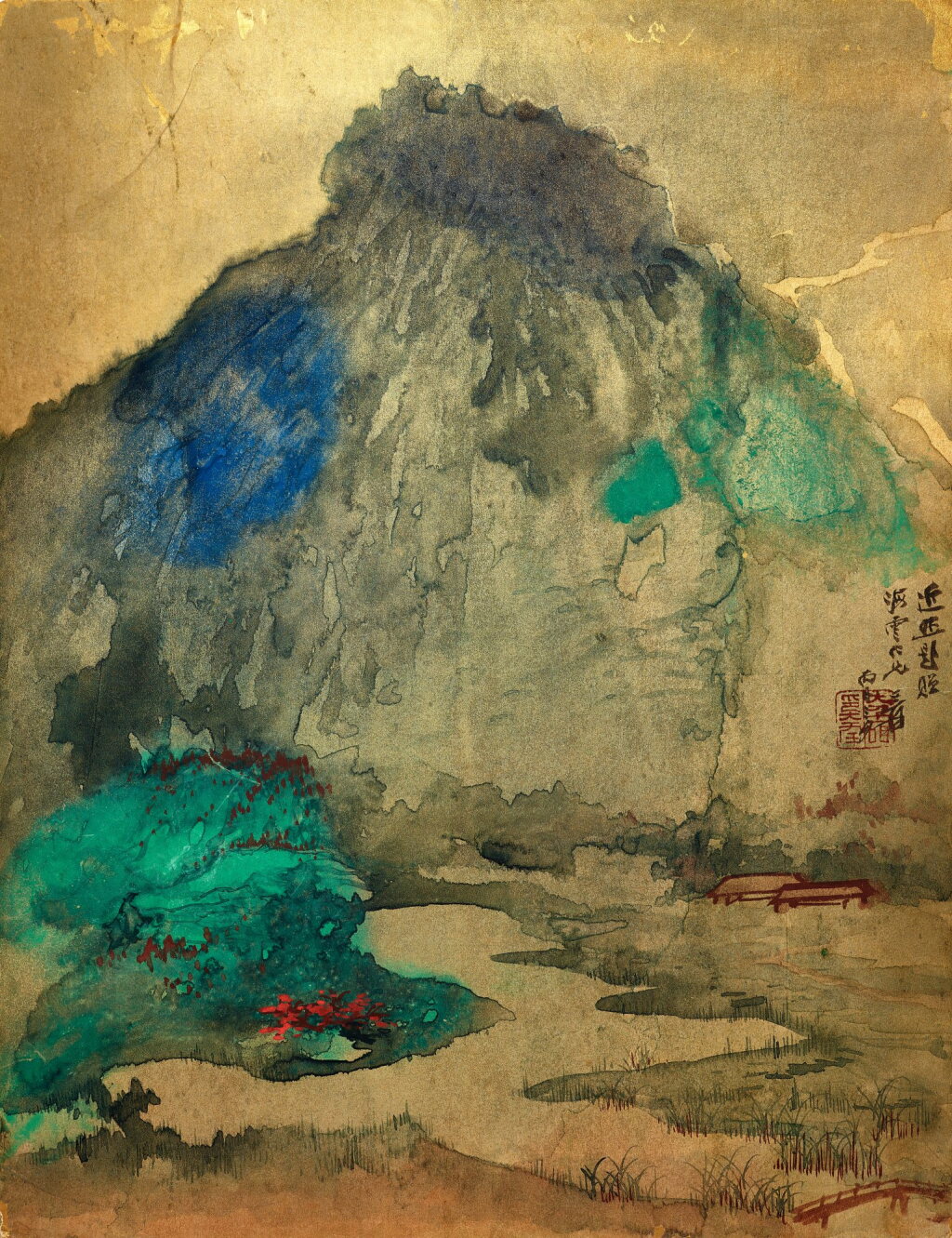 Voir en plein écran - Voir 1 du lot 3186. 張大千 峻嶺碧翠 | Zhang Daqian, Verdant Hill by the River.