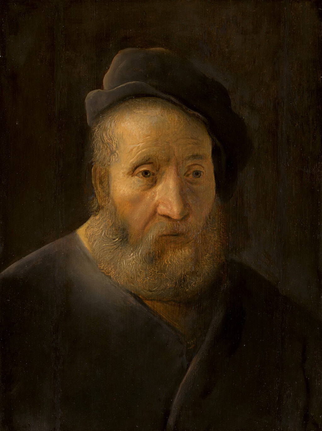 View full screen - View 1 of Lot 56. LEIDEN SCHOOL, CIRCA 1630 | Portrait of a bearded man, half-length, wearing a cap.