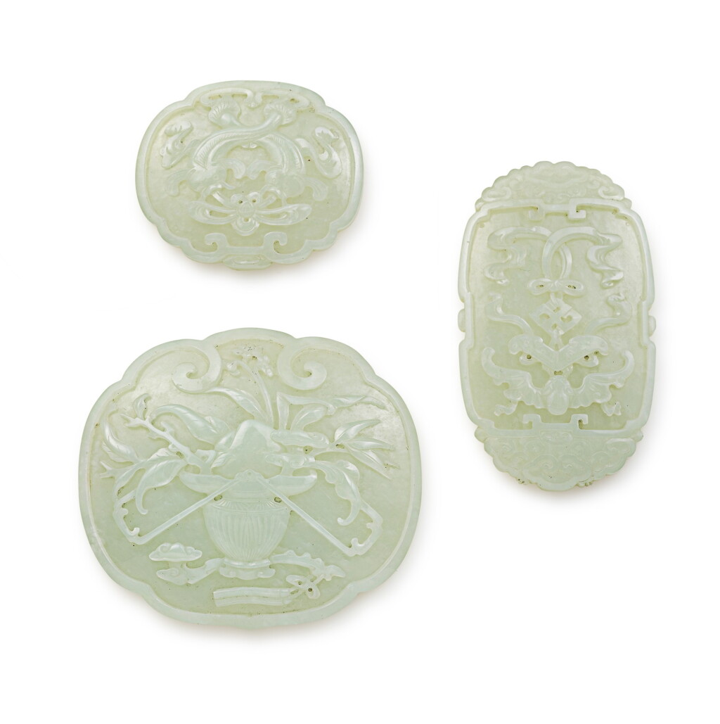 View full screen - View 1 of Lot 115. Three Celadon Jade Plaques, Qing Dynasty, 19th century.