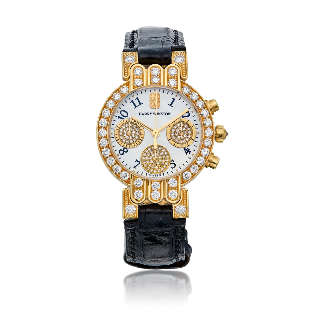 View full screen - View 1 of Lot 414. Diamond and Mother-Of-Pearl Chronograph Wristwatch.