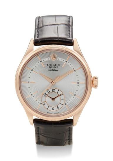 View full screen - View 1 of Lot 8059. ROLEX | CELLINI DUAL TIME, REFERENCE 50525, A PINK GOLD DUAL TIME ZONE WRISTWATCH WITH DAY AND NIGHT INDICATION, CIRCA 2014.