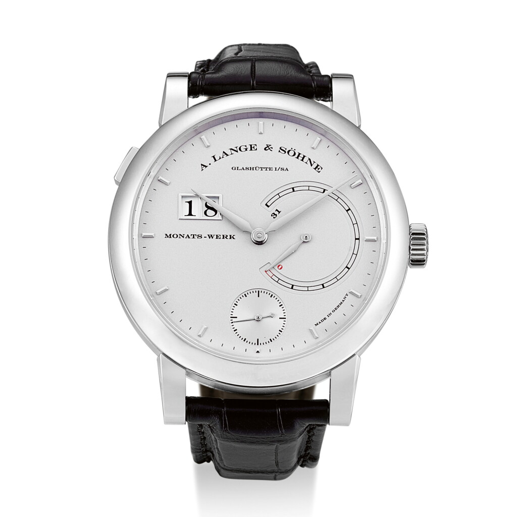 View full screen - View 1 of Lot 2160. A. LANGE & SÖHNE | LANGE 31, REFERENCE 130.025 A BRAND NEW PLATINUM WRISTWATCH WITH DATE, POWER RESERVE INDICATION AND ZERO-RESET MECHANISM, CIRCA 2007" | 朗格 | Lange 31 型號130.025 全新鉑金腕錶,備日期、動力儲備顯示及歸零裝置,機芯編號69802,錶殼編號179823,約2007年製".