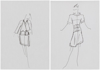 View full screen - View 1 of Lot 19. Two original sketches for fashion | Deux dessins de mode originaux.