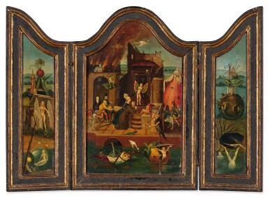 View full screen - View 1 of Lot 301. Triptych: Temptation of Saint Anthony Abbot; Scenes from the Garden of Earthly Delights.