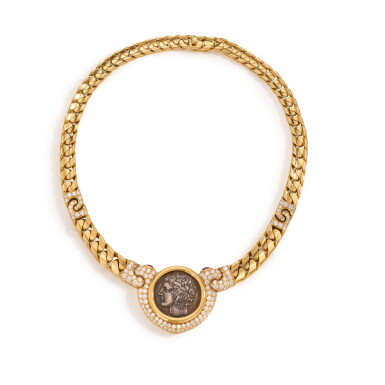 View full screen - View 1 of Lot 80. Bulgari | Gold, Ancient Coin, Ruby and Diamond 'Monete' Necklace 寶格麗 黃金鑲古代錢幣、紅寶石及鑽石「Monete」項鏈.