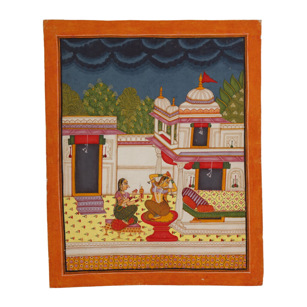 View full screen - View 1 of Lot 363. AN ILLUSTRATION TO A RAGAMALA SERIES: DESVARARI RAGINI, INDIA, BUNDI, CIRCA 18TH CENTURY.