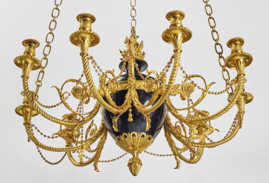 View full screen - View 1 of Lot 381. A Late Louis XVI Blue-Enameled and Gilt-Bronze Nine-Light Chandelier, 1790.