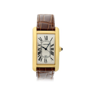 View full screen - View 1 of Lot 62. CARTIER | REFERENCE 1740 TANK AMERICAINE A YELLOW GOLD RECTANGULAR AUTOMATIC WRISTWATCH WITH DATE, CIRCA 2000.