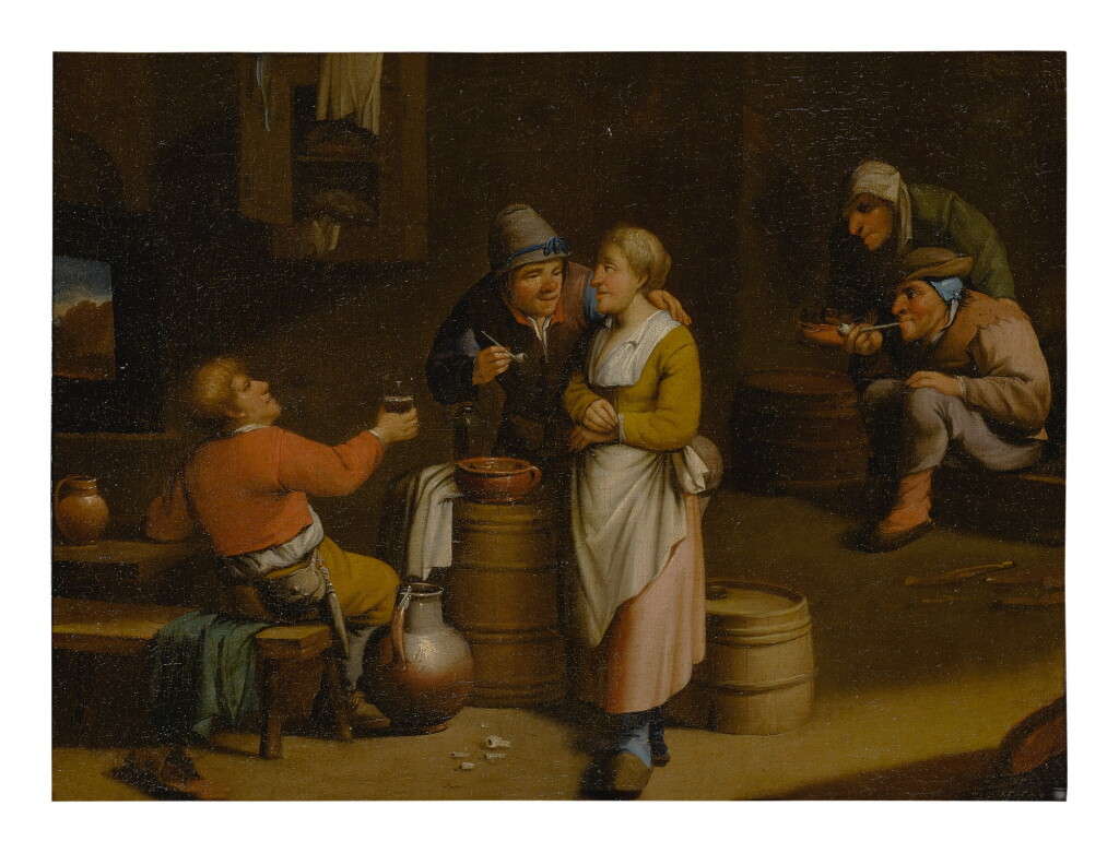 View full screen - View 1 of Lot 530. 19TH CENTURY FOLLOWER OF DAVID TENIERS THE YOUNGER | A TAVERN INTERIOR WITH FIGURES.
