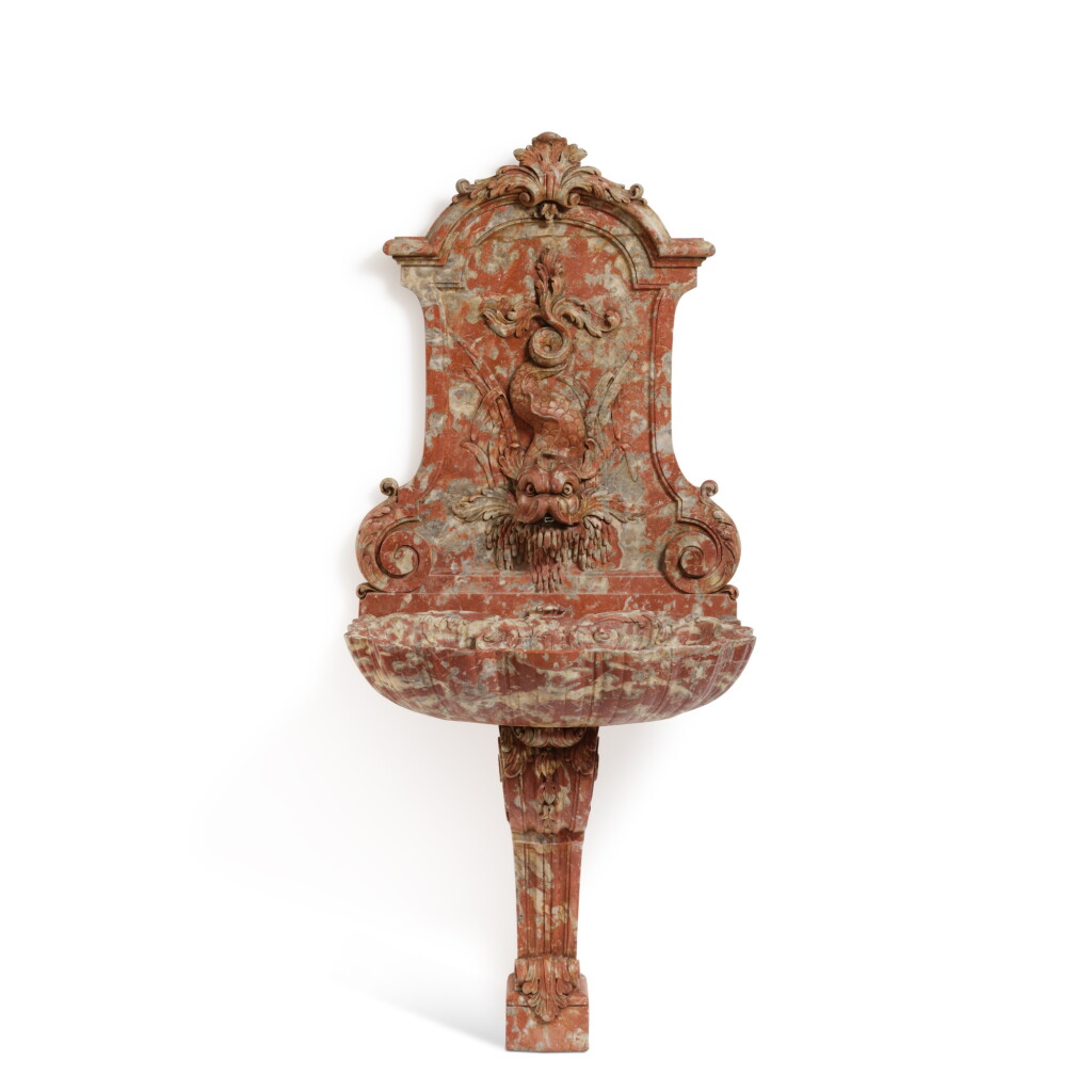 View full screen - View 1 of Lot 682. A Louis XIV style rouge Languedoc marble fountain, probably late 19th century.